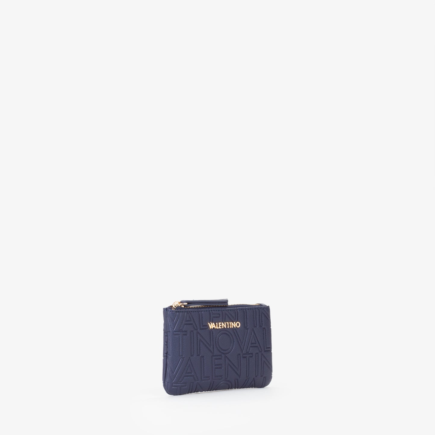 Pochette femme bleu marine logo embossé anneau chaîne doré