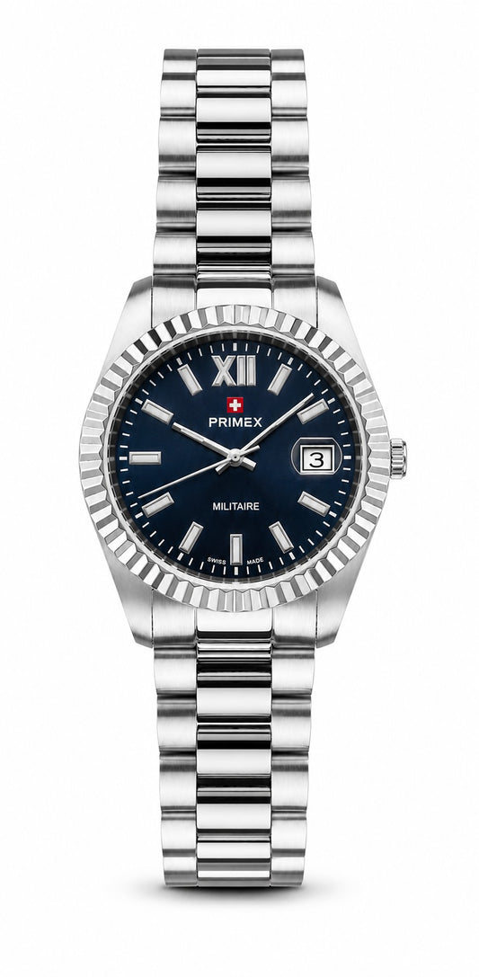 Montre homme Swiss Made cadran bleu acier bracelet milanais