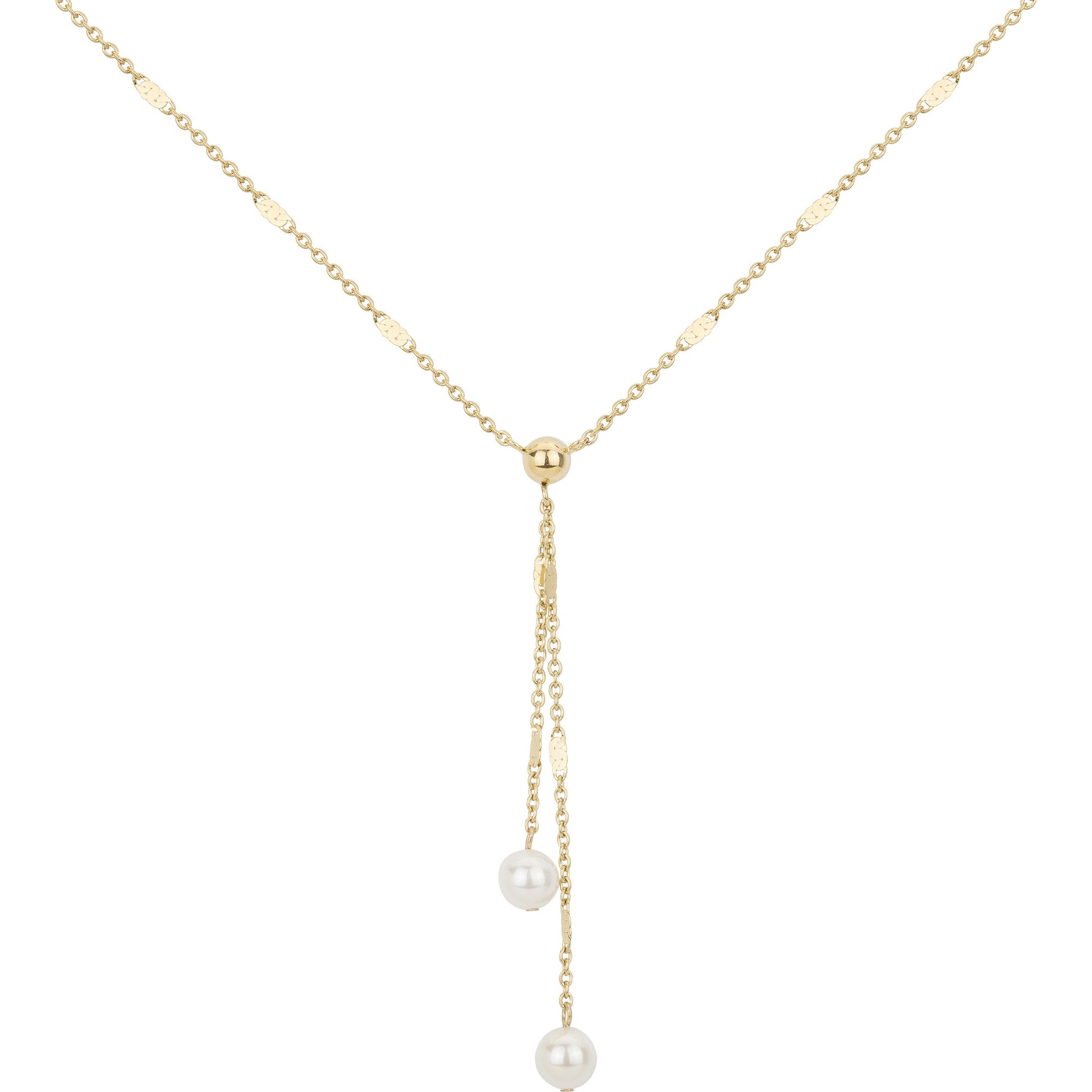 Collier femme acier doré lariat perles synthétiques