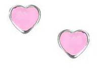 Clous d'oreilles femme argent rhodié laque rose cœur