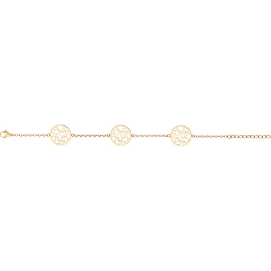 Bracelet femme acier doré motif cœur ajouré disques