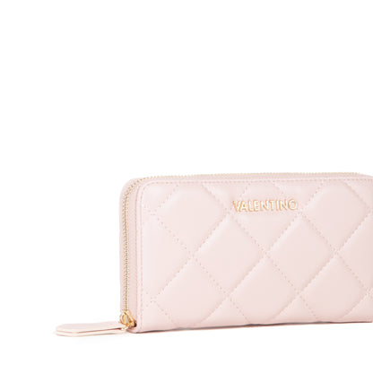 Portefeuille femme rose matelassé zippé élégant