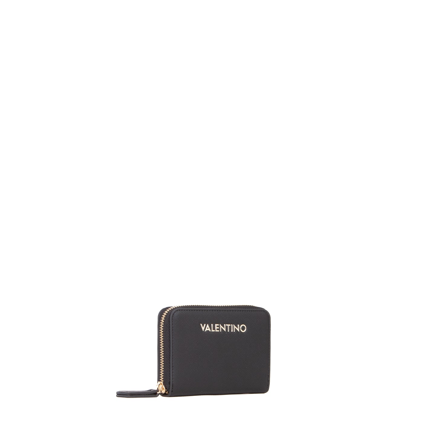 Portefeuille femme zippé noir saffiano finitions dorées