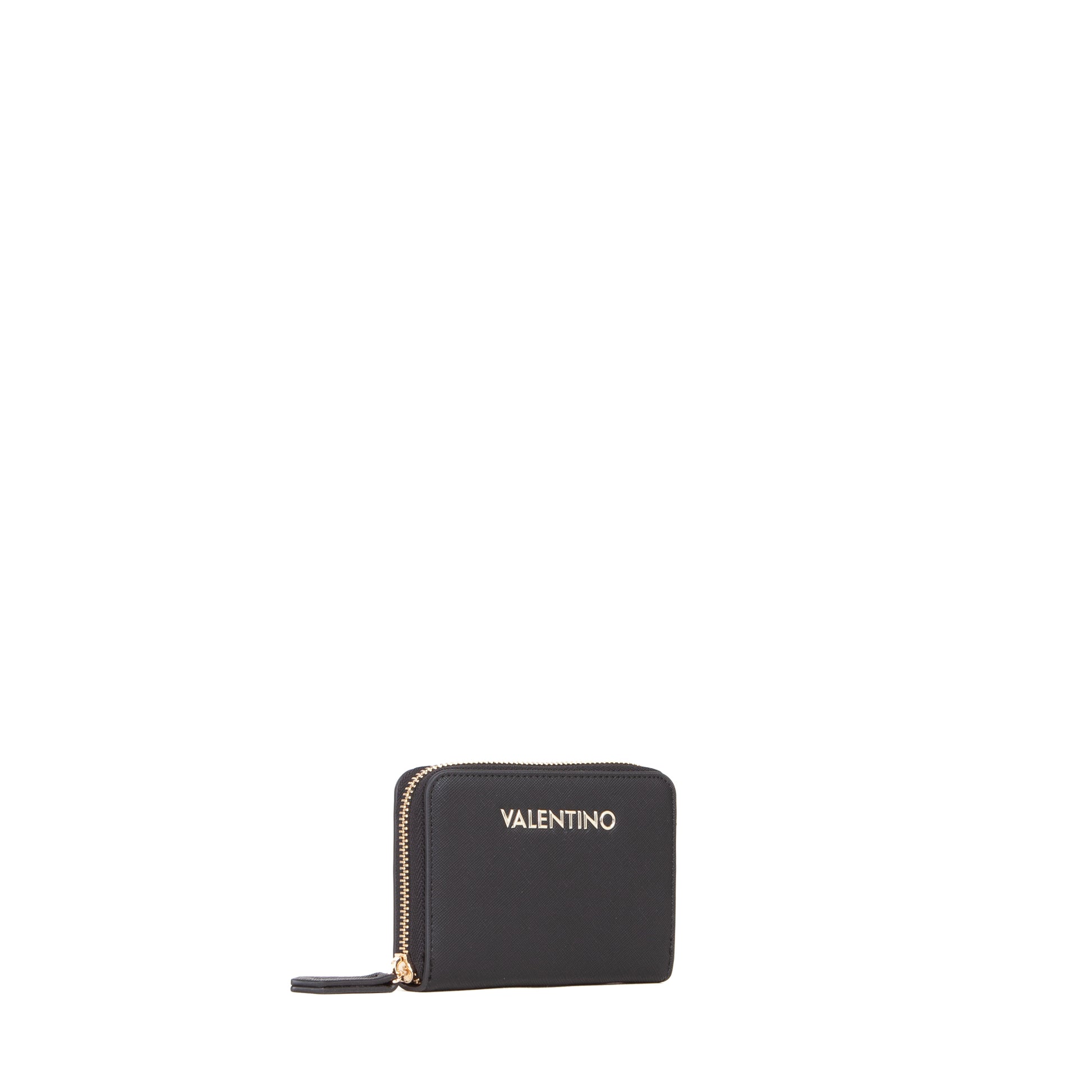 Portefeuille femme zippé noir saffiano finitions dorées
