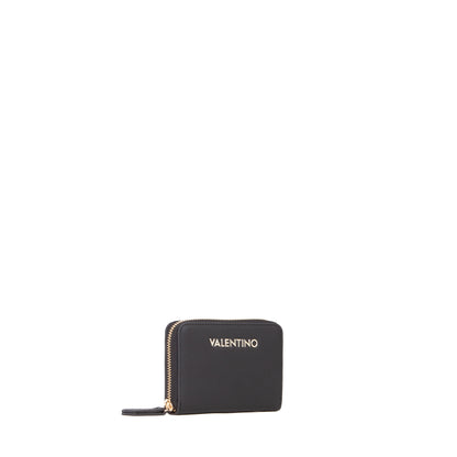 Portefeuille femme zippé noir saffiano finitions dorées