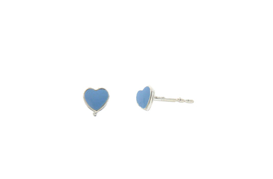 Boucles d'oreilles enfant argent 925 cœur laqué bleu