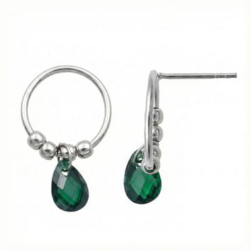 Boucles d'oreilles femme argent rhodié zirconia vert goutte