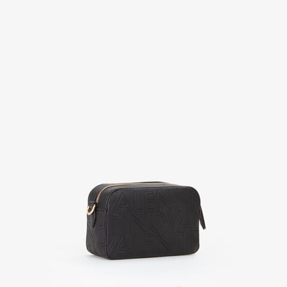 Sac bandoulière femme noir embossé logo répété