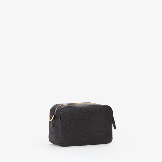 Sac bandoulière femme noir embossé logo répété