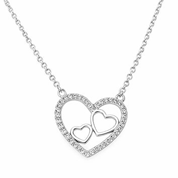 Collier femme argent 925 rhodié triple cœur zirkonia