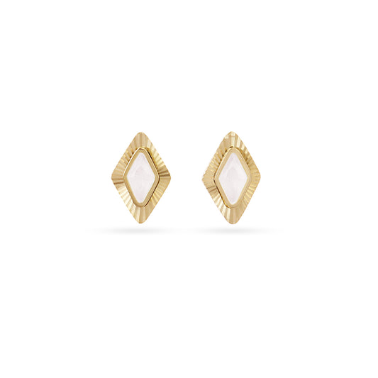 Clous d'oreilles femme acier doré losange pierre blanche