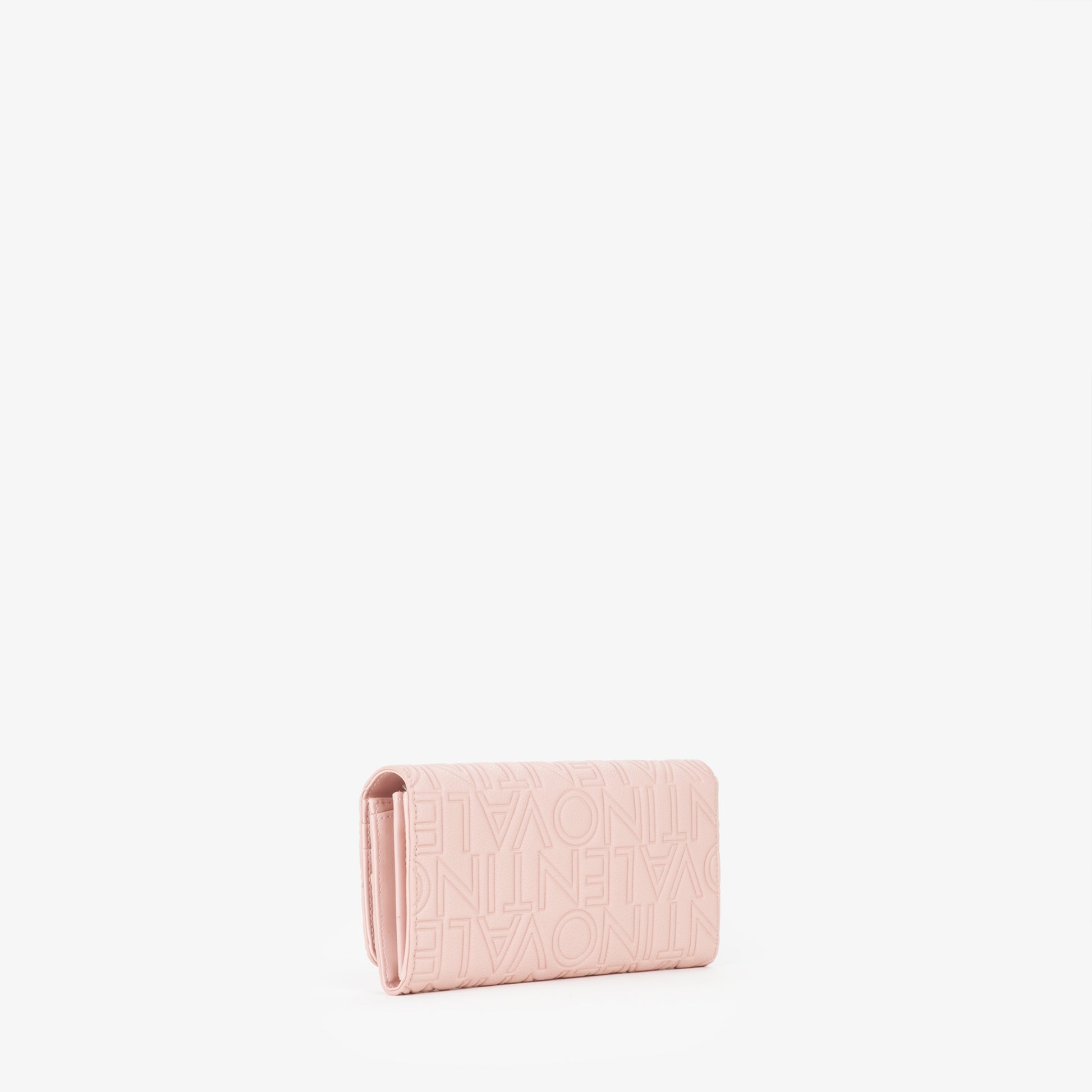 Portefeuille femme rose motif logo embossé fermeture rabat