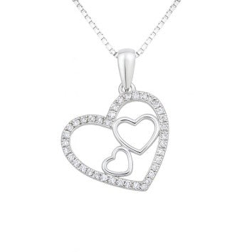 Collier femme argent rhodié pendentif triple cœur zirconia
