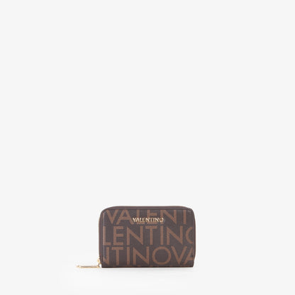 Portefeuille femme zippé monogramme marron camel