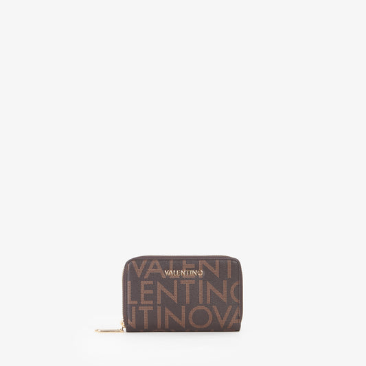 Portefeuille femme zippé monogramme marron camel