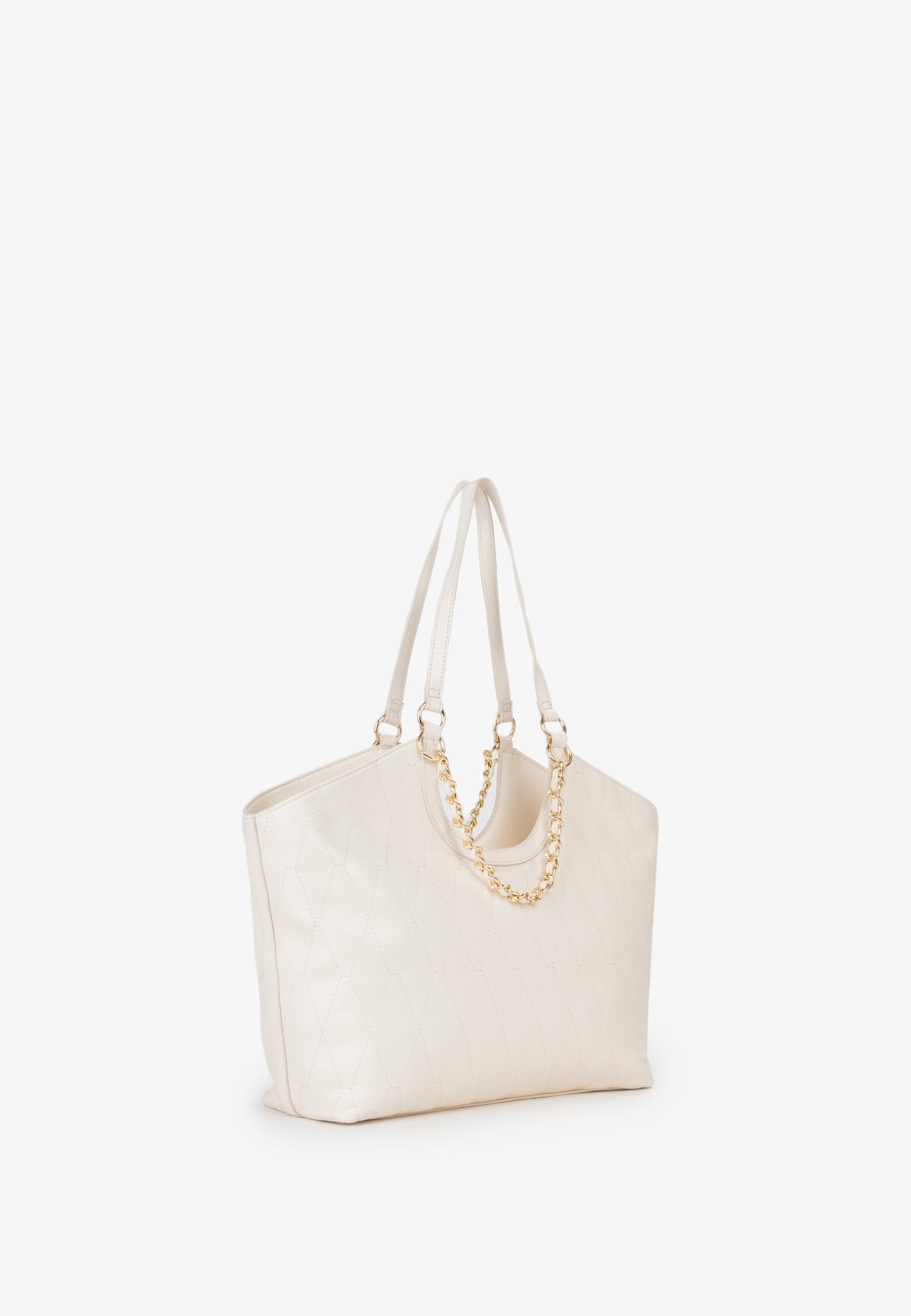 Sac main femme écru matelassé chaîne dorée cabas chic