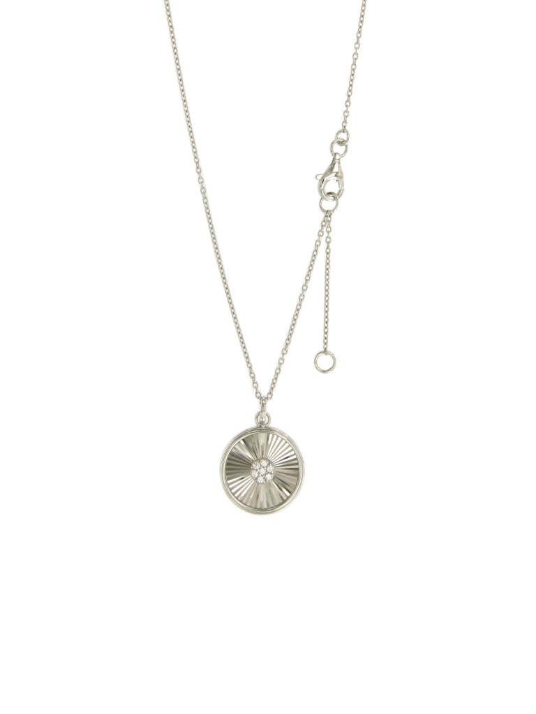 Collier femme argent rhodié médaillon soleil zirconia
