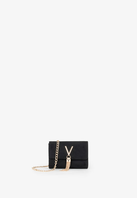 Sac bandoulière femme velours noir chaîne dorée