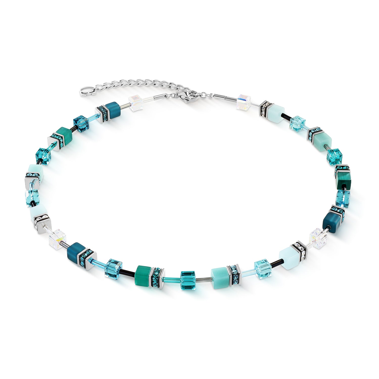 Œil de tigre synthétique, Polaris, rondelles de strass, verre taillé, acier inoxydable