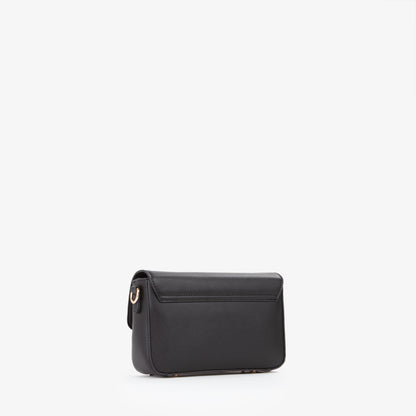 Sac bandoulière femme noir simili cuir boucle dorée