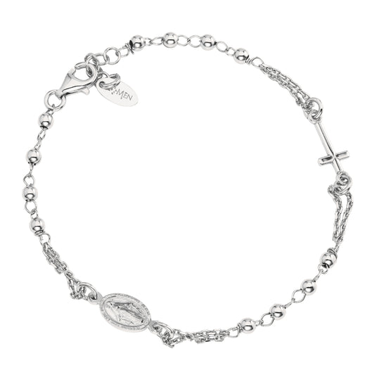 Bracelet femme argent 925 rhodié chapelet croix et médaille