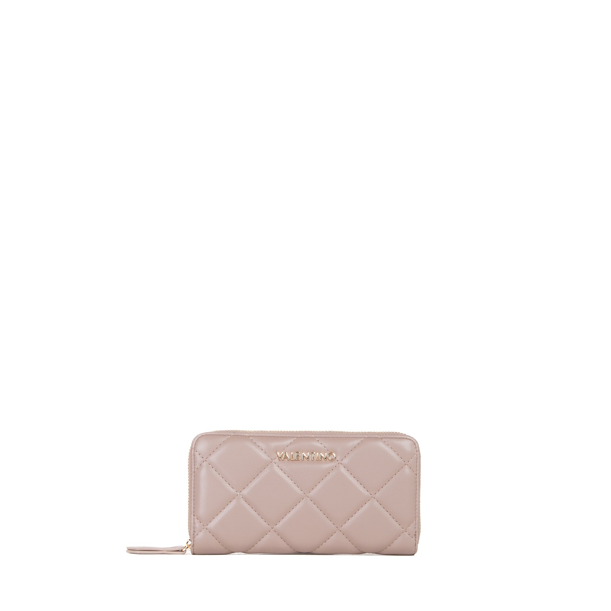 Portefeuille femme zippé matelassé taupe gold
