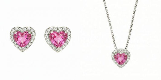Parure femme argent 925 cœur quartz rose et zirconia