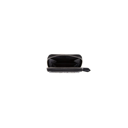 Porte-monnaie femme zippé noir grainé métal argenté