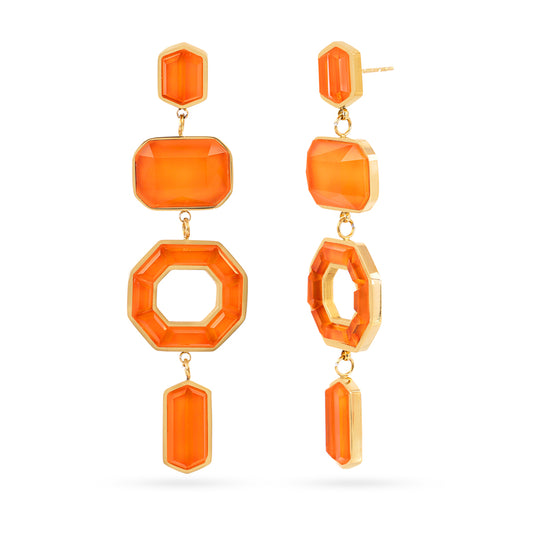 Boucles d'oreilles pendantes femme acier doré pierres orange