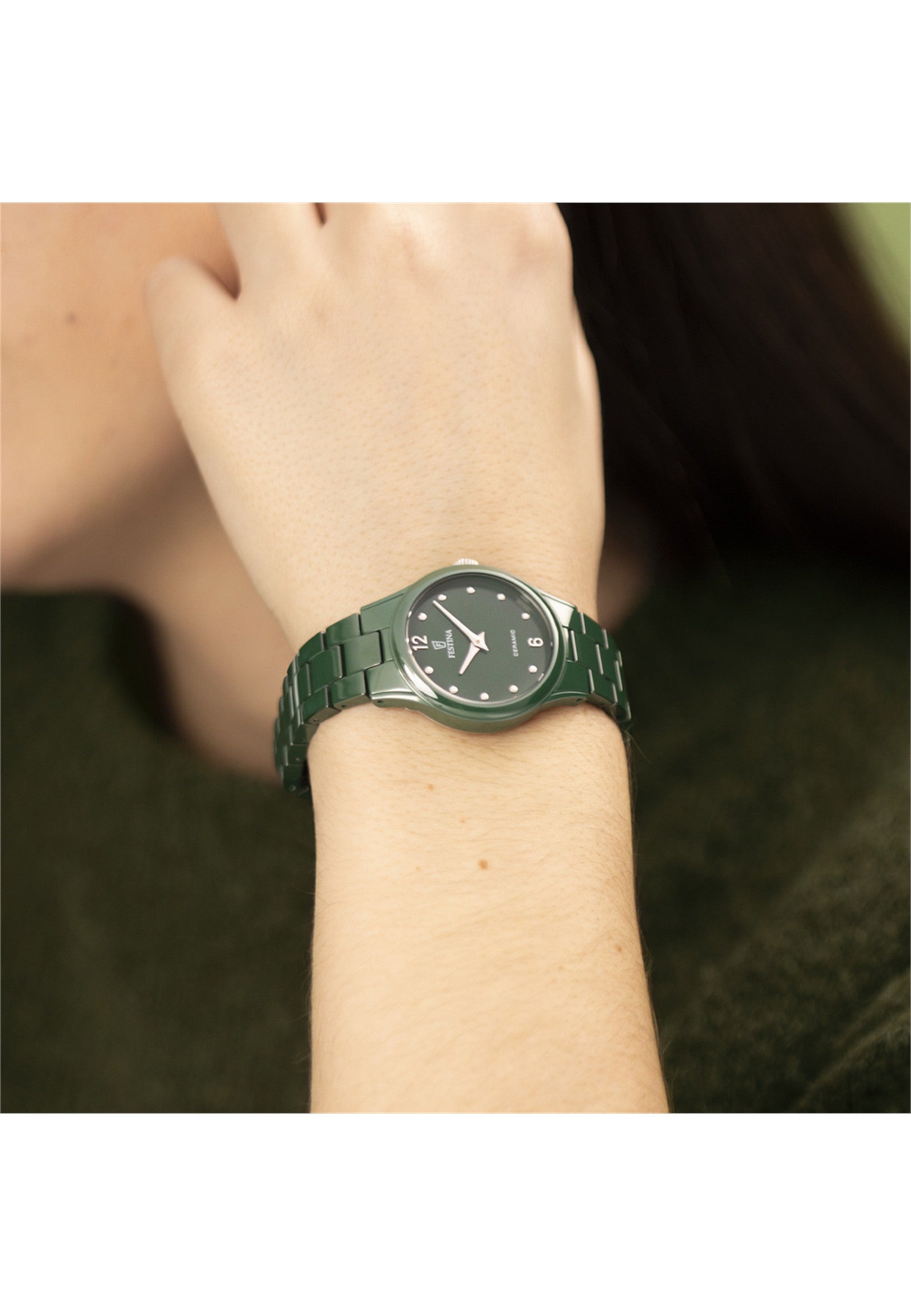 MONTRE FEMME CERAMIQUE, VERT FONCE