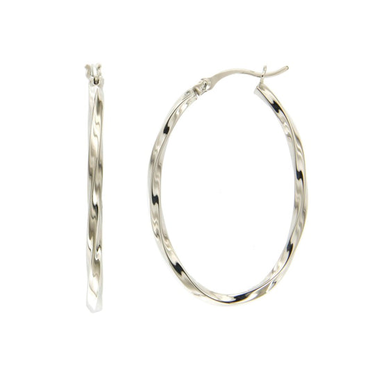 Créoles femme argent rhodié 925 ovales torsadées 27 mm