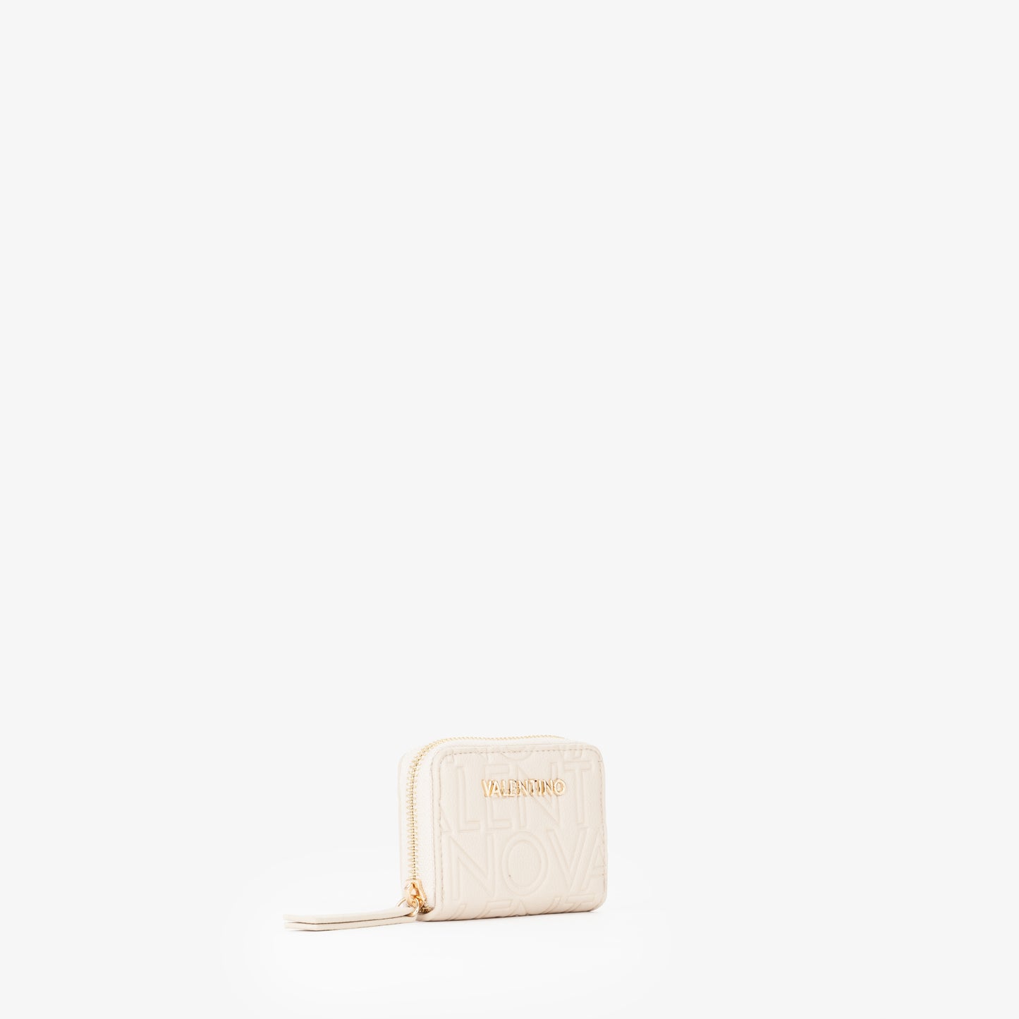 Petit portefeuille femme écru zippé motif embossé