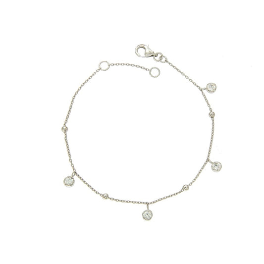 Bracelet femme argent rhodié pendentifs zirconia 17cm