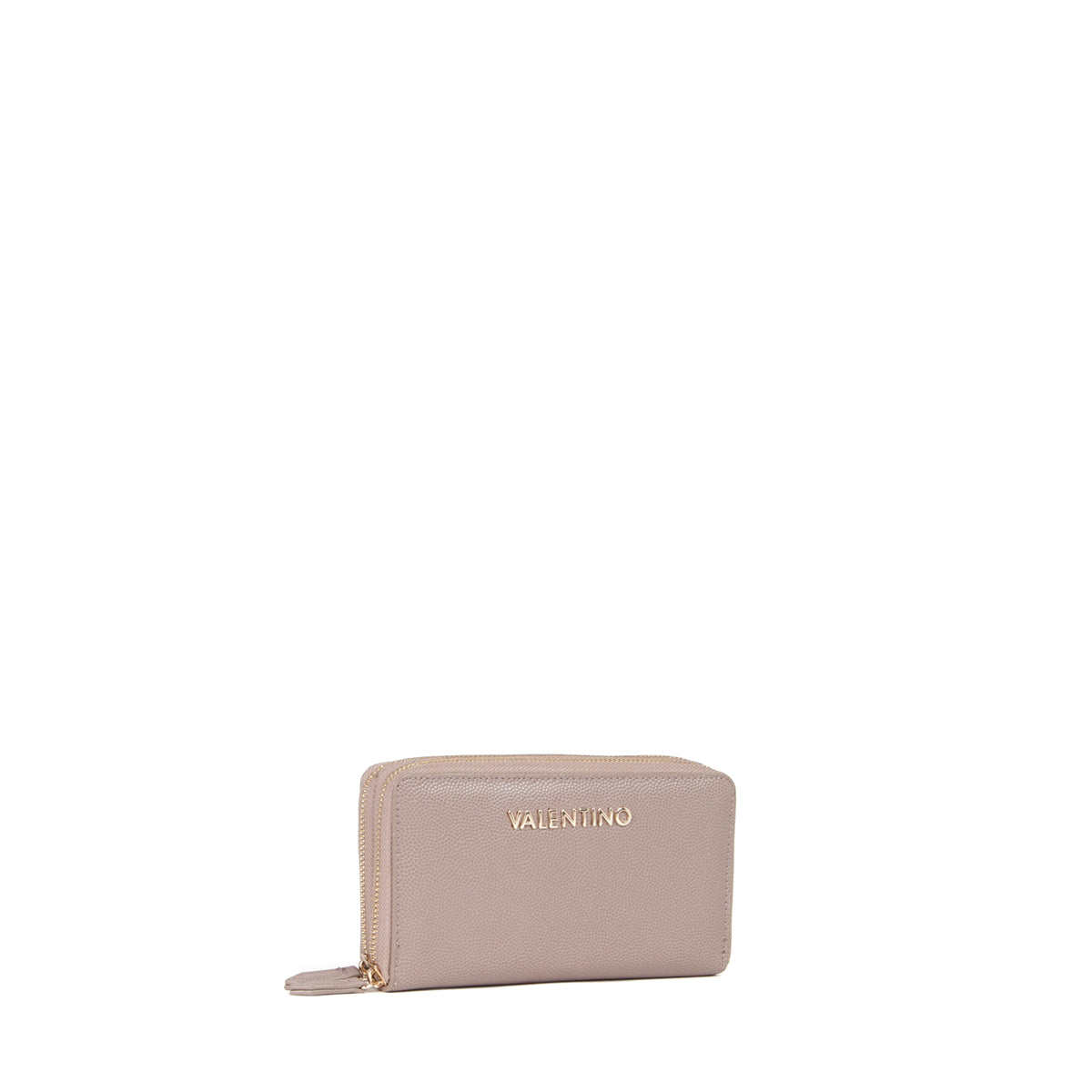 Portemonnaie femme zippé grainé taupe dorée