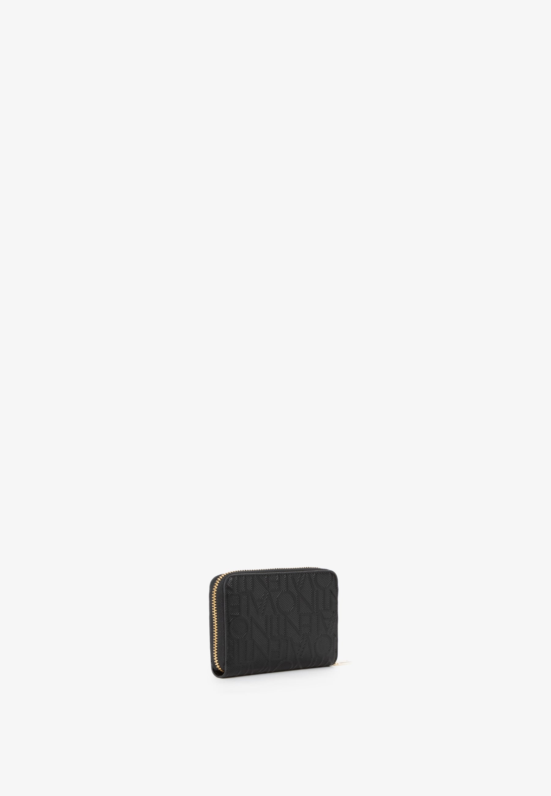 Portefeuille femme zippé noir motif monogramme relief