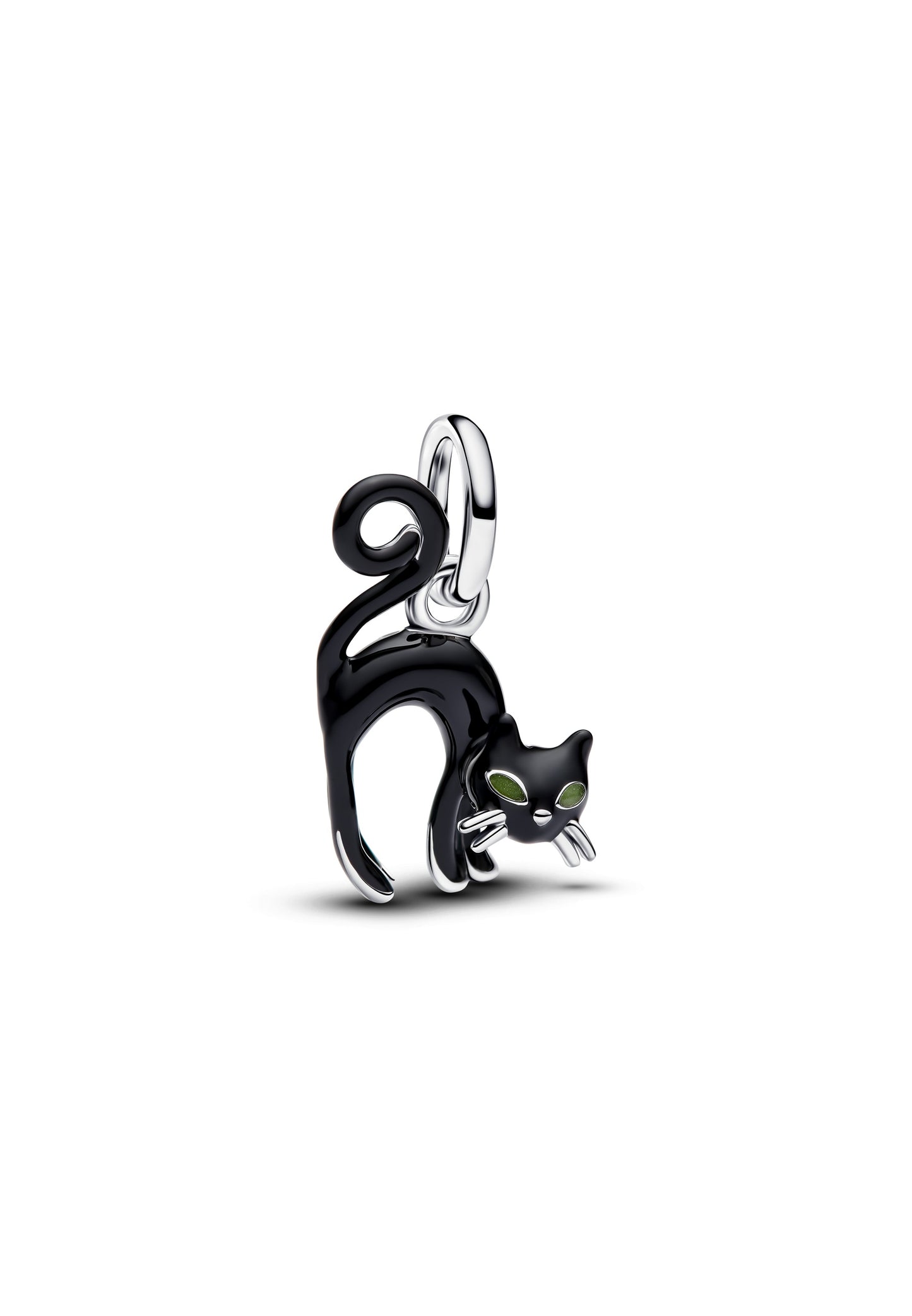 Charm pendentif argent 925 chat noir émail