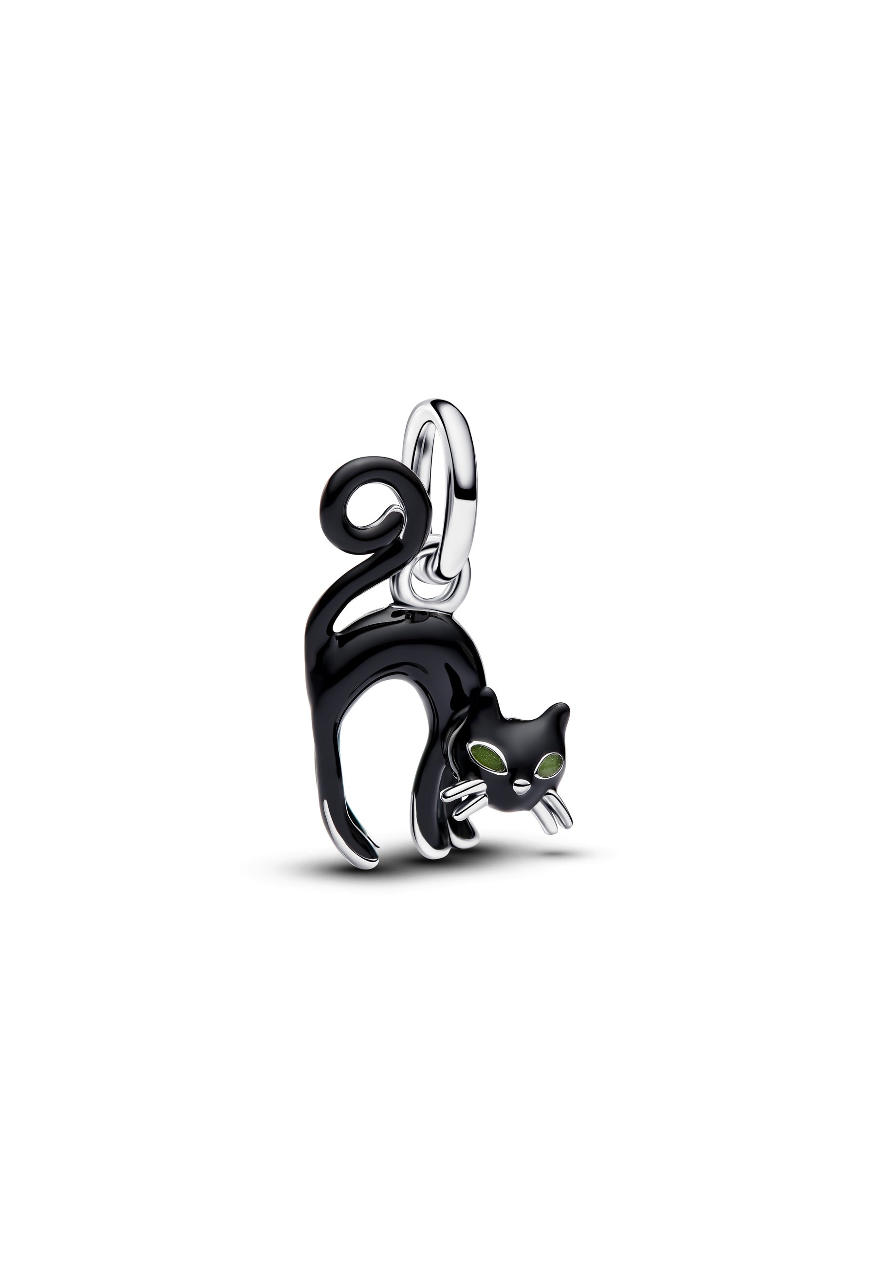 Charm pendentif argent 925 chat noir émail