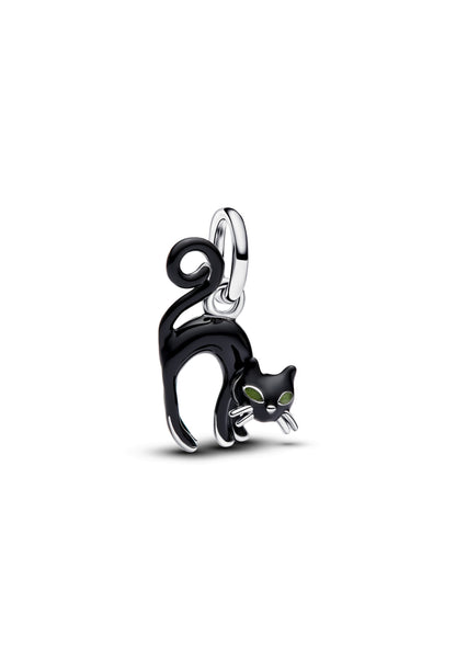 Charm pendentif argent 925 chat noir émail