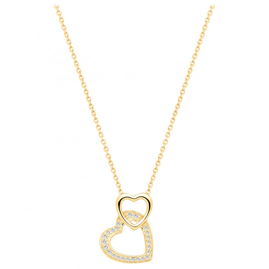 Collier femme plaqué or double cœur zirconia