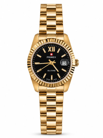 Montre femme Swiss Made dorée cadran noir collection Militaire
