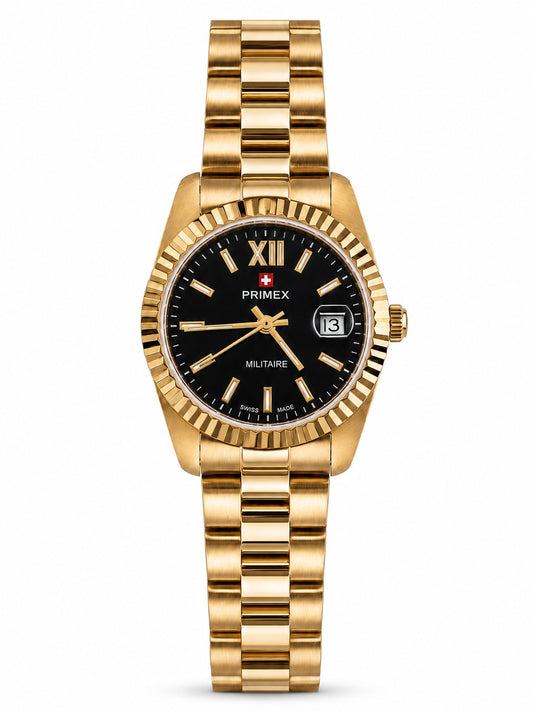 Montre femme Swiss Made dorée cadran noir collection Militaire