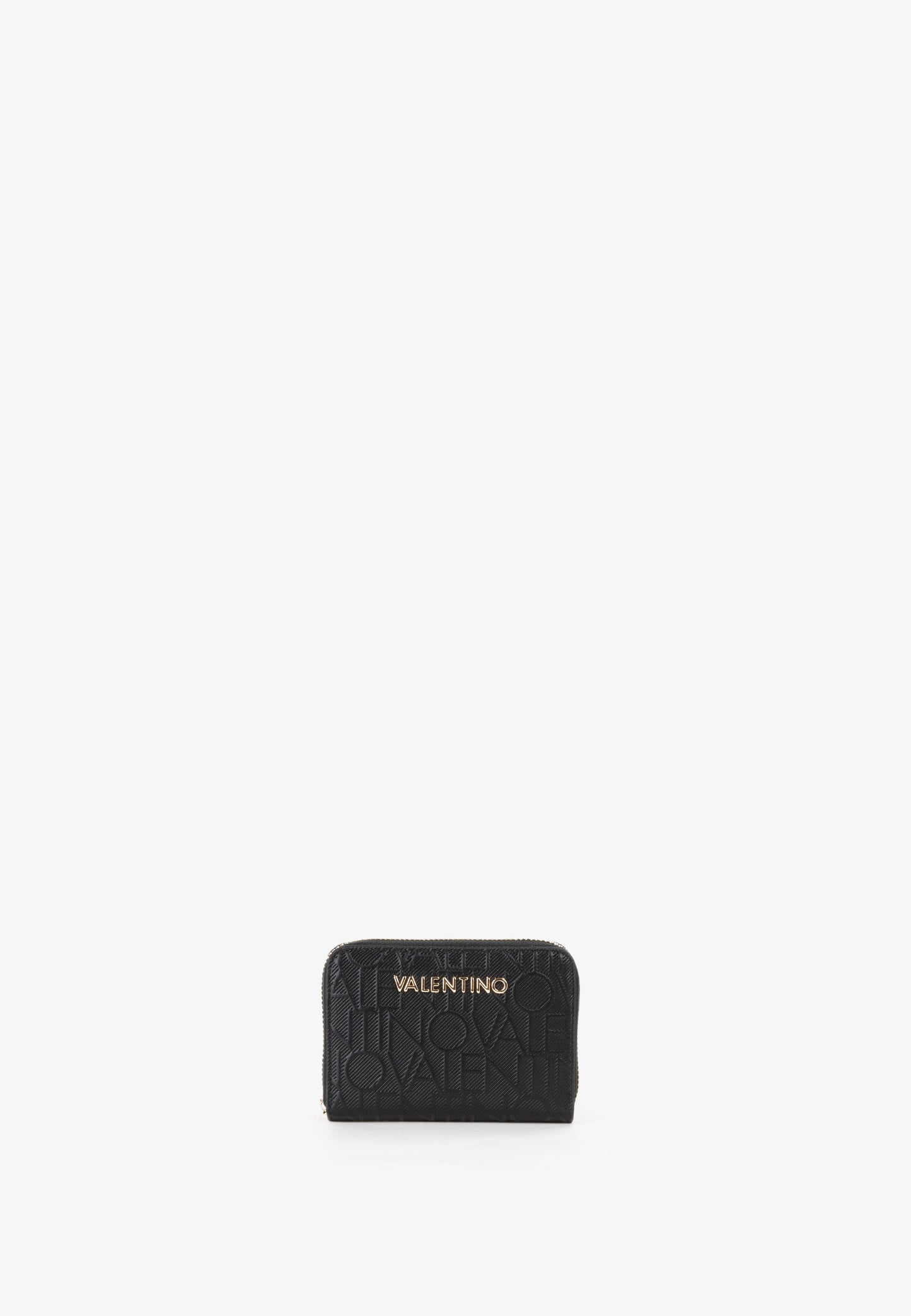 Portefeuille femme zippé noir motif monogramme relief