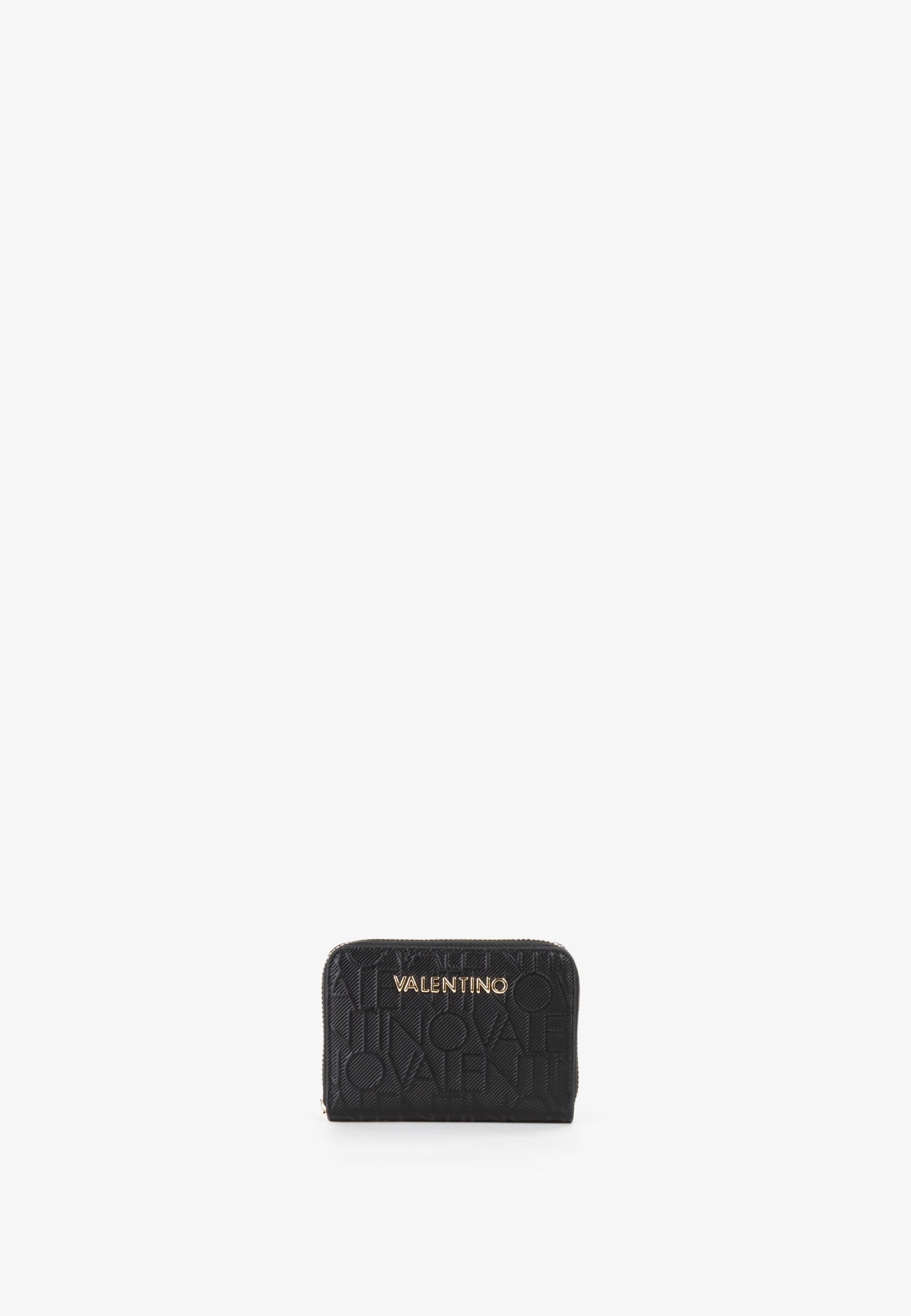 Portefeuille femme zippé noir motif monogramme relief