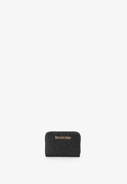 Portefeuille femme zippé noir motif monogramme relief