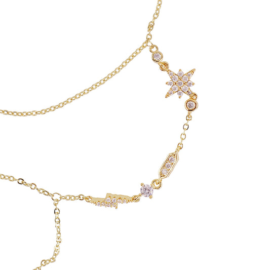 Bracelet-bague femme acier doré étoile et zirconia