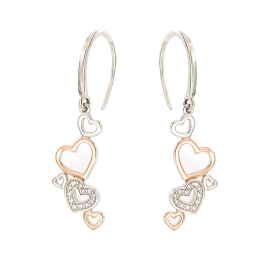 Boucles d'oreilles femme argent bicolore rosé motif cœur zirconia