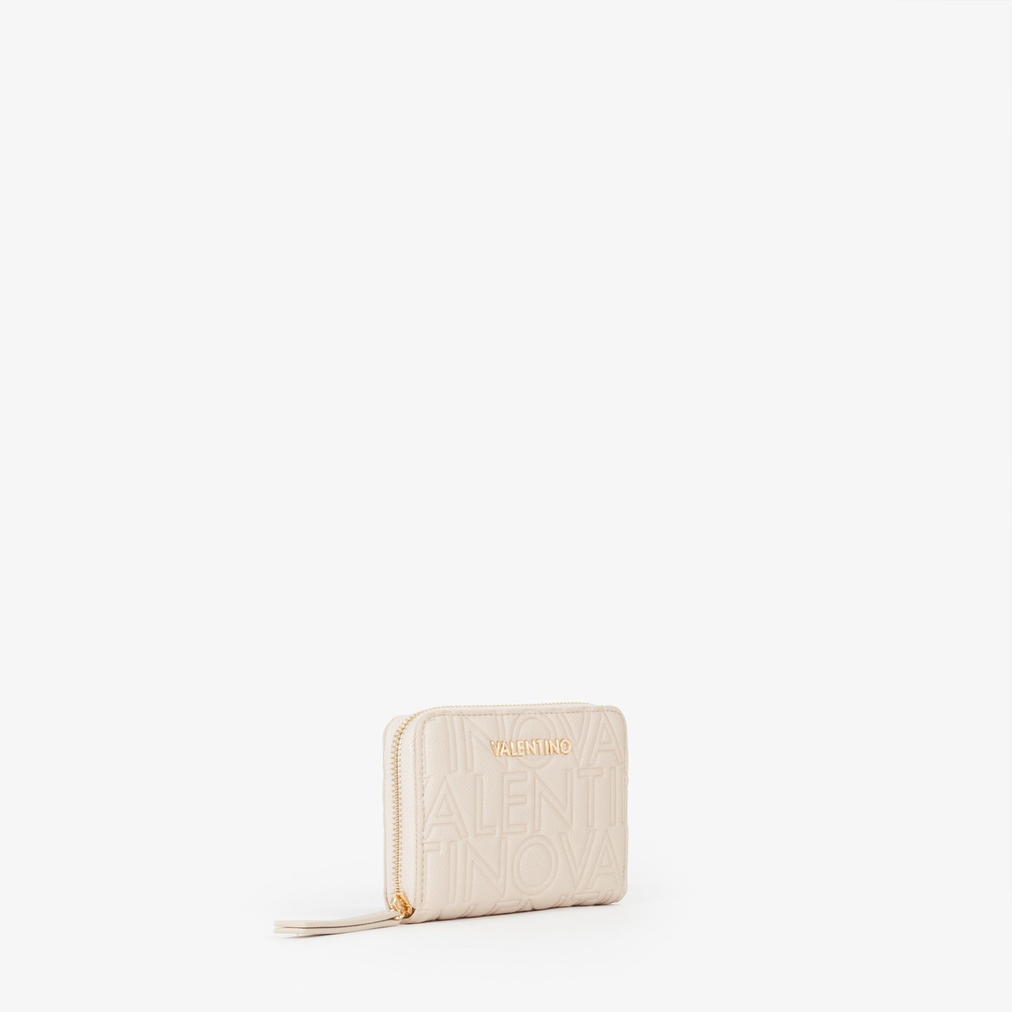 Portefeuille femme écru zippé motif logo embossé