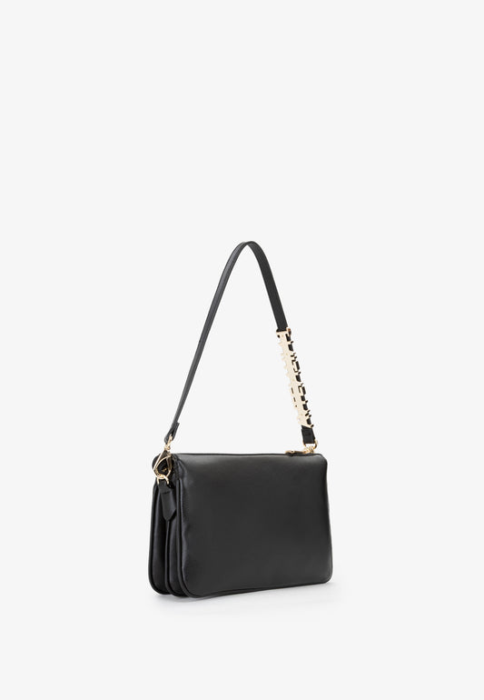 Sac bandoulière femme noir simili cuir détail doré