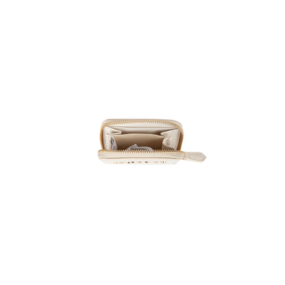 Portefeuille femme zippé beige doré lettres métal