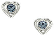 Clous d'oreilles femme argent 925 rhodié cœur aigue-marine
